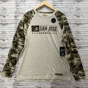 San Jose Sharks NHL Camo Shirt Colosseum Men's Medium Oatmeal Support Our Troops
